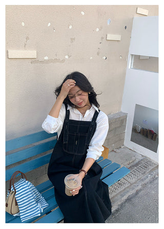 Denim suspender skirt