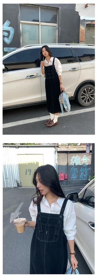 Denim suspender skirt