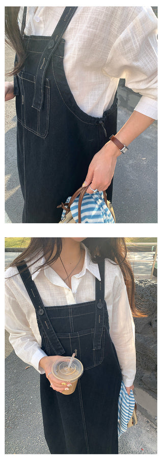 Denim suspender skirt