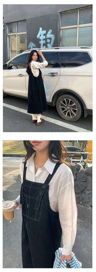 Denim suspender skirt