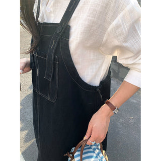 Denim suspender skirt