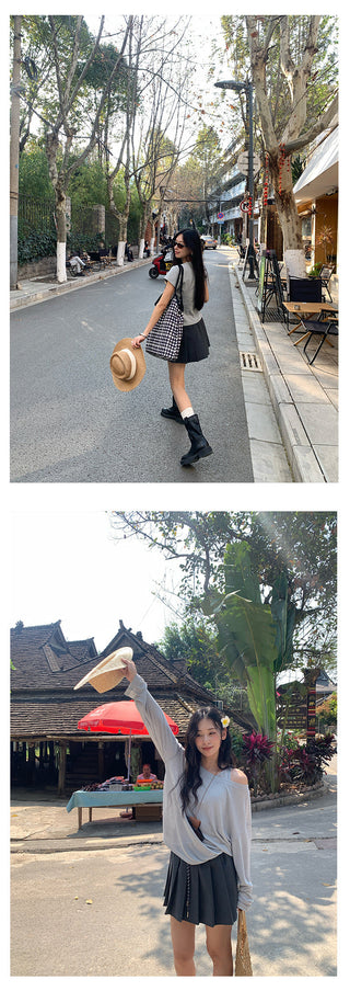 Drawstring pleated skirt