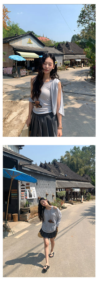 Drawstring pleated skirt