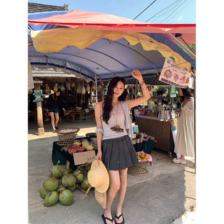 Drawstring pleated skirt