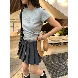 Drawstring pleated skirt