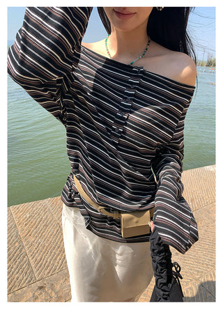 Striped off-shoulder tee