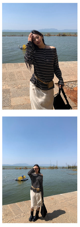 Striped off-shoulder tee