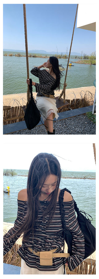 Striped off-shoulder tee