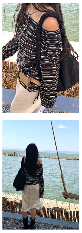 Striped off-shoulder tee