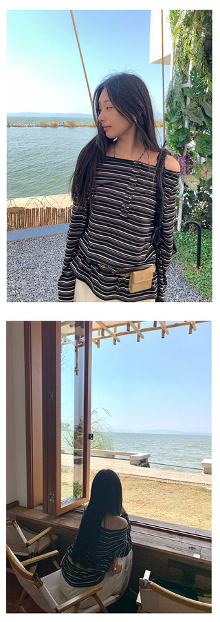 Striped off-shoulder tee