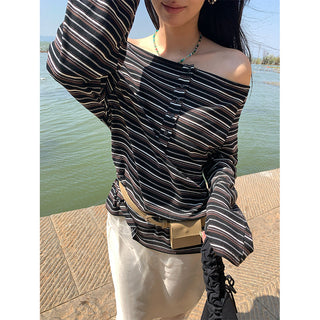 Striped off-shoulder tee
