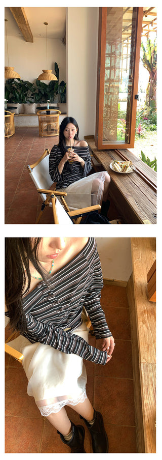 Striped off-shoulder tee