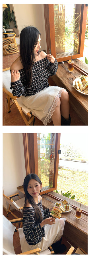 Striped off-shoulder tee