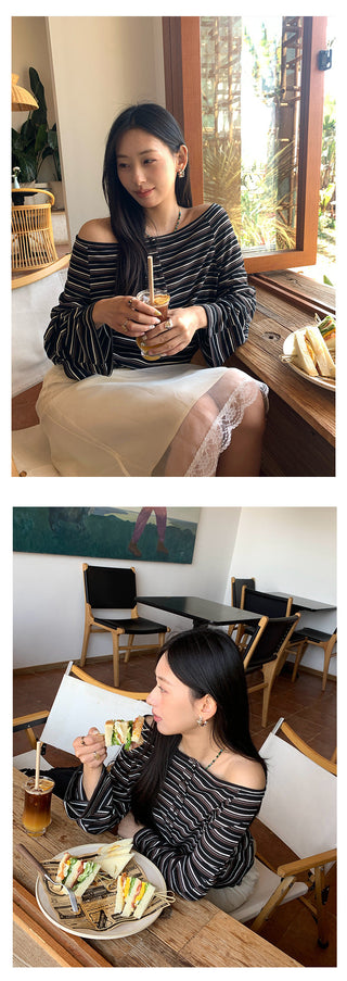 Striped off-shoulder tee