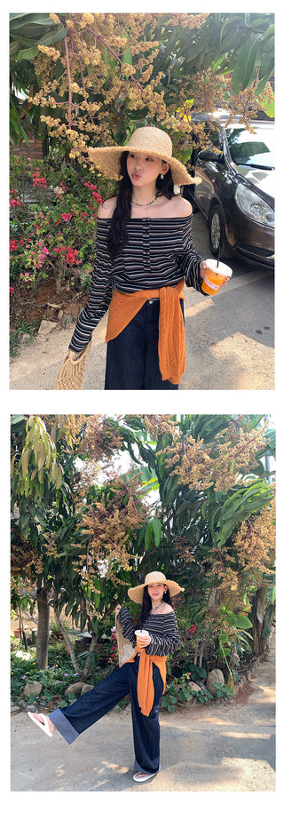 Striped off-shoulder tee