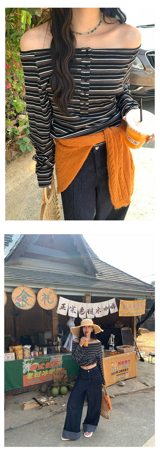 Striped off-shoulder tee