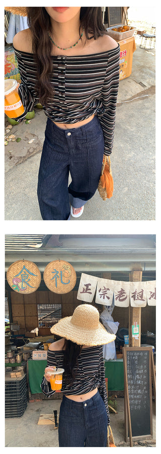 Striped off-shoulder tee