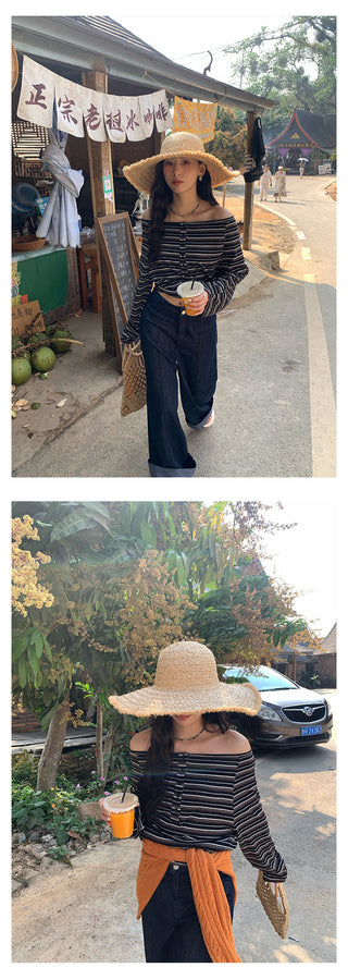 Striped off-shoulder tee