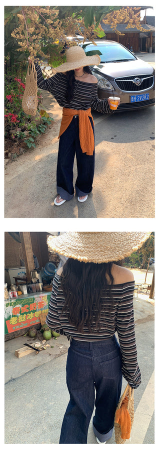 Striped off-shoulder tee