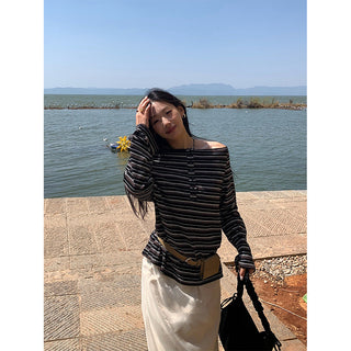 Striped off-shoulder tee