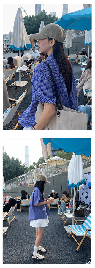 Plaid short-sleeve shirt