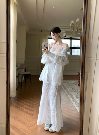 Lace Long Sleeve Shirt with Skirt