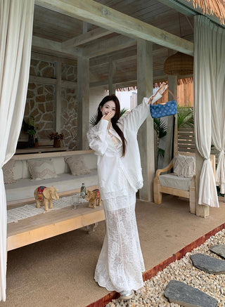 Lace Long Sleeve Shirt with Skirt