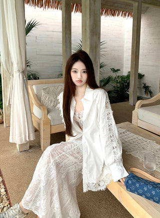 Lace Long Sleeve Shirt with Skirt