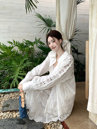 Lace Long Sleeve Shirt with Skirt