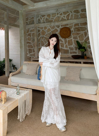 Lace Long Sleeve Shirt with Skirt