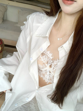 Lace Long Sleeve Shirt with Skirt