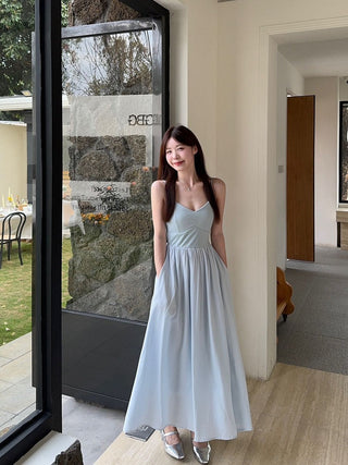 Blue Suspender Skirt Dress