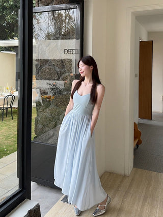 Blue Suspender Skirt Dress