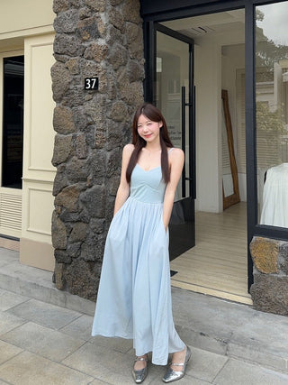 Blue Suspender Skirt Dress