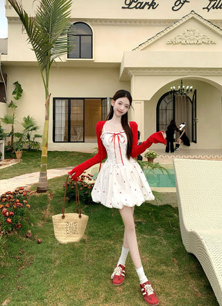 Bow Lace-Up Cardigan with Skirt