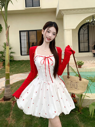 Bow Lace-Up Cardigan with Skirt