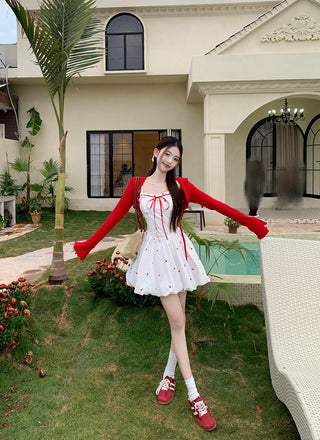 Bow Lace-Up Cardigan with Skirt