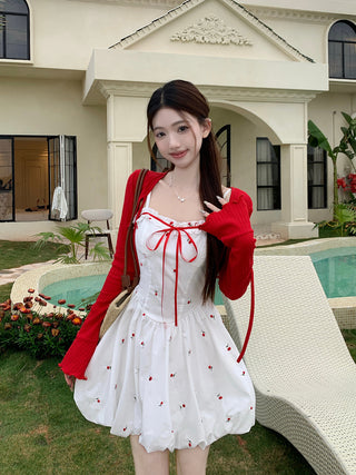 Bow Lace-Up Cardigan with Skirt