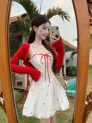 Bow Lace-Up Cardigan with Skirt