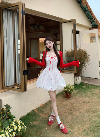 Bow Lace-Up Cardigan with Skirt