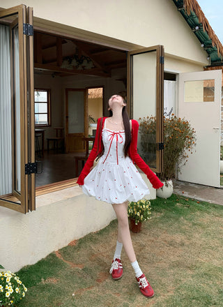 Bow Lace-Up Cardigan with Skirt