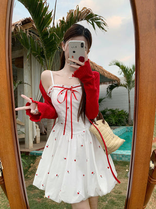 Bow Lace-Up Cardigan with Skirt