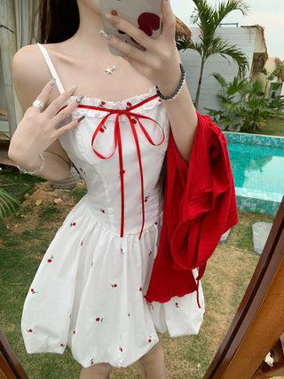 Bow Lace-Up Cardigan with Skirt