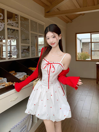 Bow Lace-Up Cardigan with Skirt