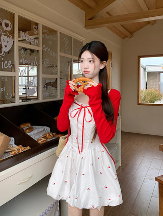 Bow Lace-Up Cardigan with Skirt