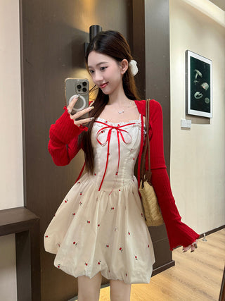 Bow Lace-Up Cardigan with Skirt