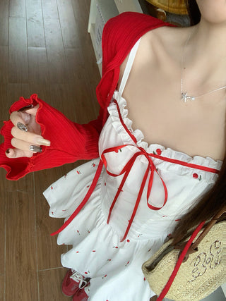 Bow Lace-Up Cardigan with Skirt