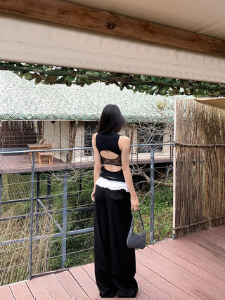 Lace Vest with Black Pants