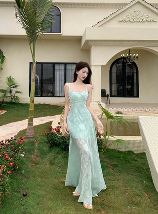 Green Mesh A-Line Skirt Dress