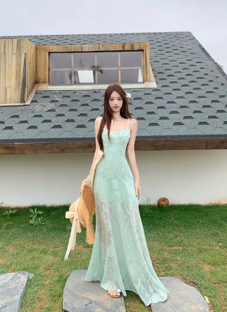 Green Mesh A-Line Skirt Dress